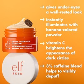 e.l.f. Crema para ojos SKIN Bright + Brew-tiful, ayuda a iluminar la apariencia de las ojeras y reducir la hinchazón, vegana y libre de crueldad animal