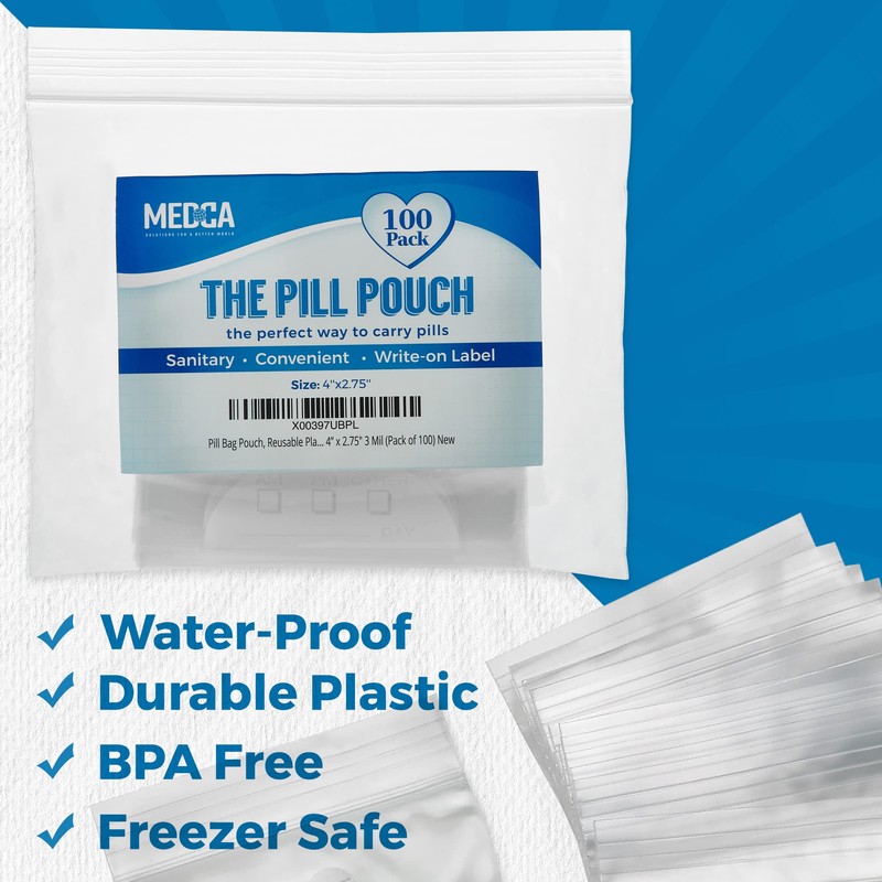 Pill Bag Pouch, Reusable Plastic Pill Organizer Bags, Size 4''