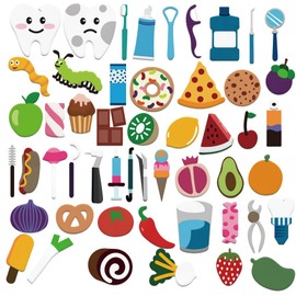 BEUNITONE 51 Pcs Felt Flannel Boards Stories Set Preschool Brush Your Teeth Felt Set Brushing Happy Tooth Hygiene Activity Stories Cute Fruits Felt Flannel Board Story Pieces for Gifts
