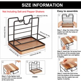 Napkin Holder, Metal Napkin Storage with Salt and Pepper Shakers Caddy Modern Napkin Dispenser for Table Kitchen Countertop