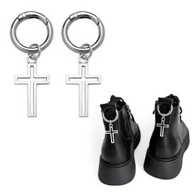 Punk Cross Shoes Charm for Boots Silver Metal Shoes Rings with Dangle Cross Charms for Sneakers Shoelace Bag Charm Ornament Decoration Emo Punk Aesthetic Accessories Stuff