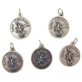 Lot of 5 Saint Michael with Dragon 7/8-inch Silver Plated Medal with Prayer on Back