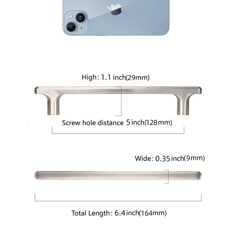 Cotykiley 6 Pack 5 Inch(128mm) Brushed Satin Nickel Cabinet Handles