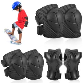 Hejo 6 Pcs Kids knee Pads Elbow Pads, Breathable Guards Protective Gear Set from PE for Children Youth ,With Wrist Pads, for Skating, Scooter, Skateboard, Bike (Black)