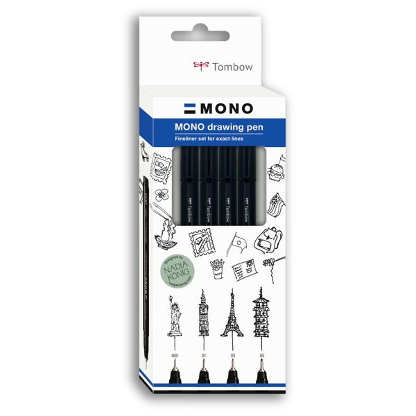 Tombow WS-EFL-H-F-4P Mono Drawing Pen Fine Set Pigment Ink Water