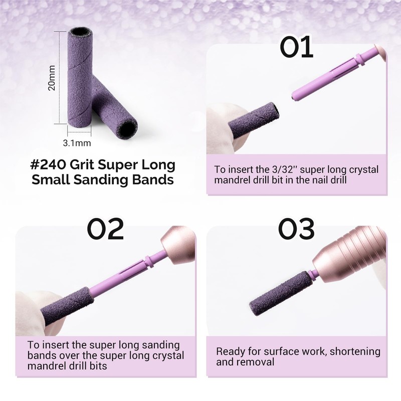 MelodySusie 50 Pcs Nail Drill Bits Super Long Small Sanding