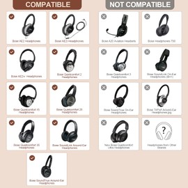 Aurivor Replacement Ear-Pads Cushions for Bose QuietComfort QC 35 35ii 25 15 2 Headphones, Ear Covers for QC35 QC35-ii QC25 QC15 QC2 SoundLink SoundTrue Around-Ear II AE2 Headphones (Coffee-Black)