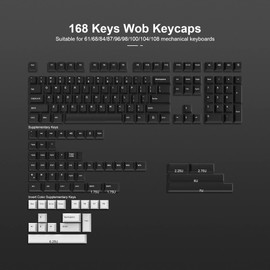 XVX WOB Keycaps 168 Keys, Double Shot PBT Custom Keycap Set, Minimalist Style White on Black Keycap, Cherry Profile Keyboard Keycaps for Cherry Gateron MX Switches Mechanical Keyboard