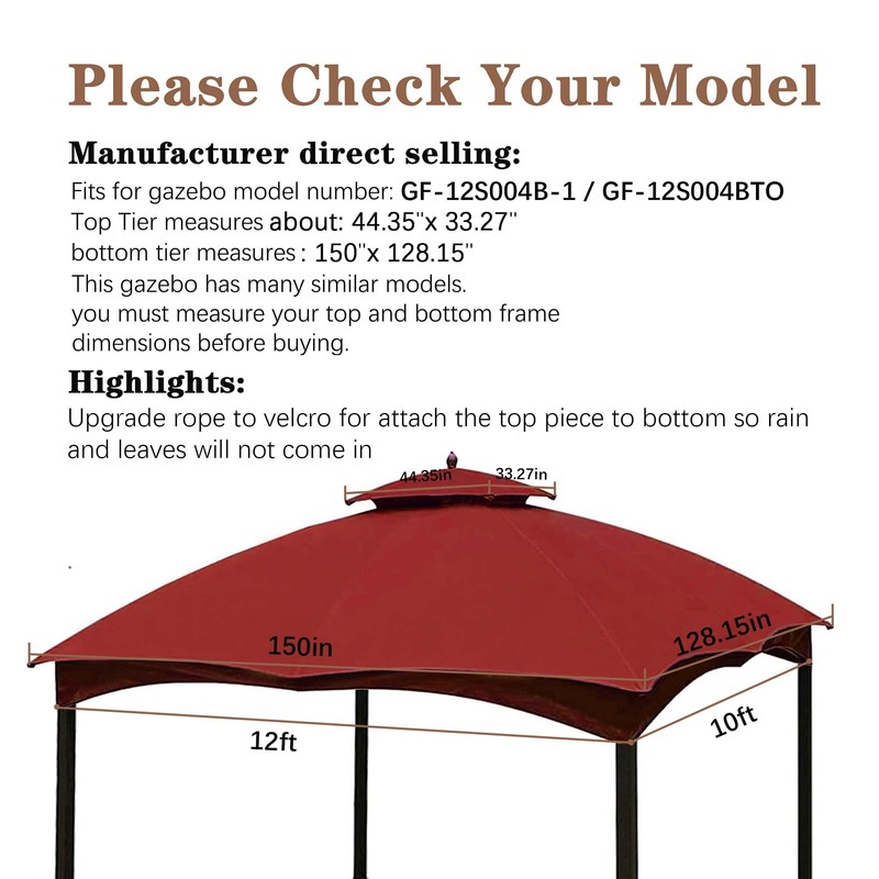 SCOCANOPY Replacement Top for Lowe's Allen Roth 10X12 Gazebo Model