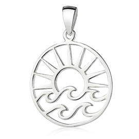 MATERIA by Matthias Wagner Round Women's Pendant 925 Silver with Sun and Waves Motif, Silver