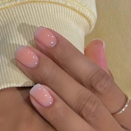 Press on Nails French Tip - 24Pcs Purple Short False Nails With Glue - Press on Nails Square Glossy Stick on Nails - Acrylic False Nails Long Lasting Full Cover for Women Girls