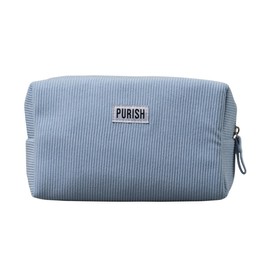 PURISH Cosmetic Bag - Spacious Corduroy Cosmetic Bag with Water Resistant Nylon Lining, Stylish & Durable for Travel & Travel, Light Blue