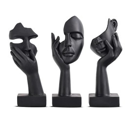Black Home Decoration Accent Art Woman Face Statue Collectible Statue for Modern Home Living Room Bookshelf Black Desk Decor 3 Piece Set