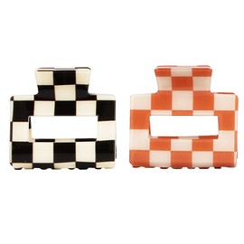 Chess Board Hair Clips for Women Cute Checker Claw Clip for Girls Hair Clips Claw Hair Accessories Small Size Black White Orange, 2 Pack