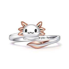 CCWPXX Sterling Silver Axolotl Ring for Daughter - Cute Animal Rings Perfect Jewelry Gift for Women, and Nature Lovers