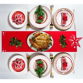 Elegant Red Star Felt Table Runner - Perfect for the Festive Christmas Table (30x100)