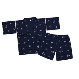 [ReliBeauty] Jinbei Kids Boys Double Weave Gauze, 100% Cotton, Children's, Room Wear, Yukata, Pajamas, Fireworks Displays, Summer Festivals, Loungewear, Top and Bottom Set, Short Sleeve, Front