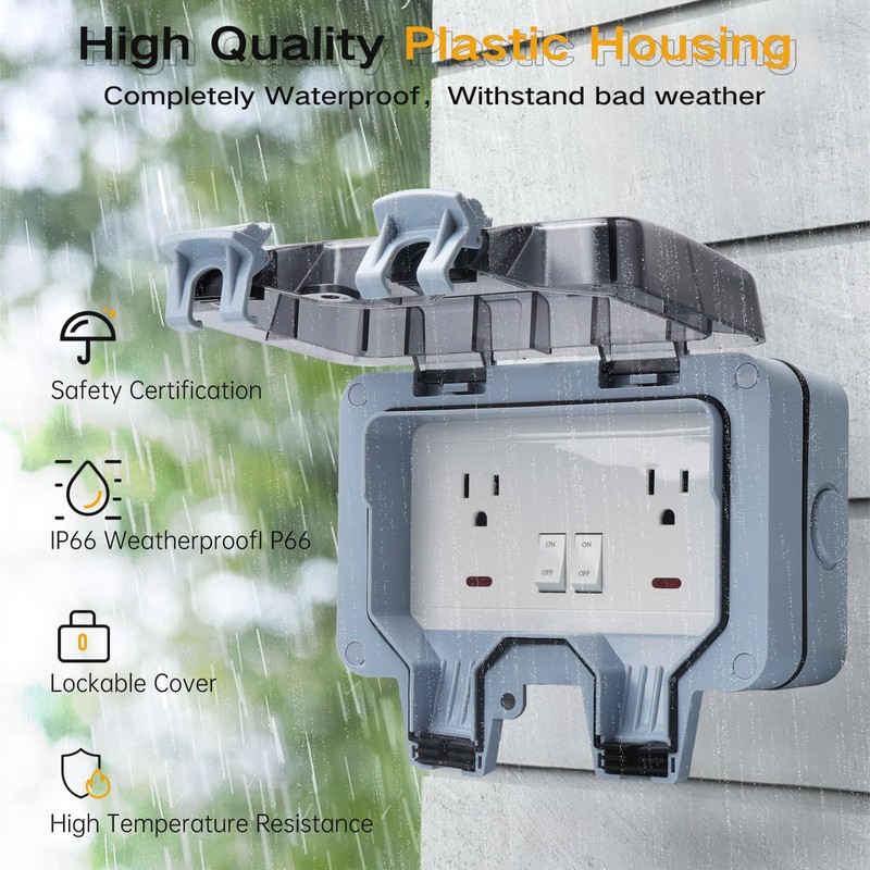 STARELO Outdoor Power Outlet with 10FT Extension Cord, IP66 Waterproof