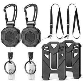 Shpucise 2 Pcs Heavy Duty Retractable Keychain,Retractable Badge Holder ID Lanyard Reel with 31.8" Steel Shrinkable Cord,2 Pcs Id Badge Holder and 2 Pcs Detachable Lanyard Strap