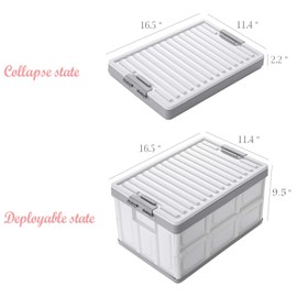 JUJIAJIA Collapsible Storage Bins with Lids 30L, Folding Plastic Stackable Utility Crates 2-Pack, Durable Containers for Home & Garage Organization - Oyster White