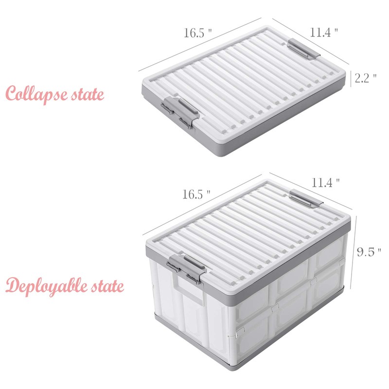 JUJIAJIA Collapsible Storage Bins with Lids 30L, Folding Plastic Stackable