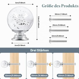 ShipeeKin 6 x Crystal Glass Cabinet Knobs, Furniture Knobs, Crystal Bubble, 30 mm, Crystal Ball Glass Diamond Door Knobs with Screws for Dresser, Cabinets, Kitchen, Bathroom
