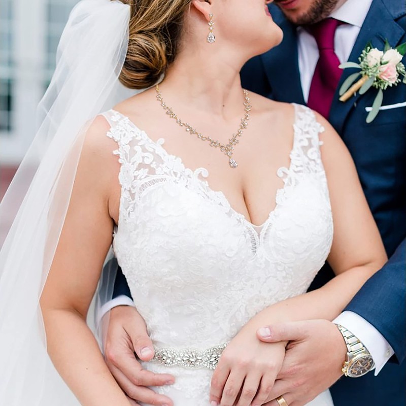 EVER FAITH Bridal Jewelry Set for Bride, 14K Gold Plated