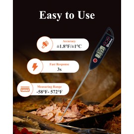 Wisebee digital thermometer for kithen cooking, Instant read, Accurate，℉/℃ switch, Waterproof,long probe for BBQ,Grill,Candy,Turkey, Water