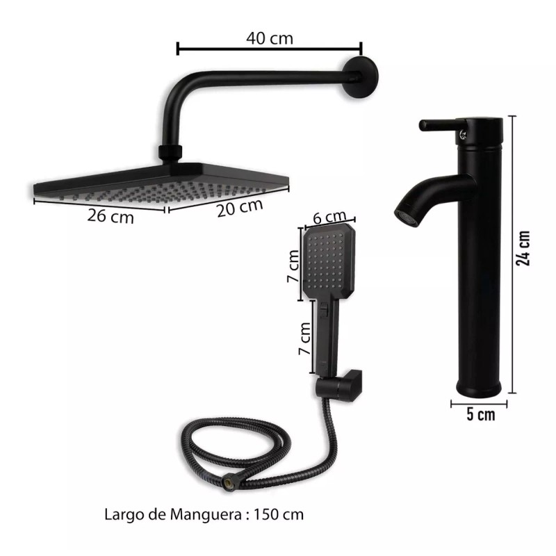 Cnx Kit De Regadera, Manerales Y Mezcladora, Negro Mate