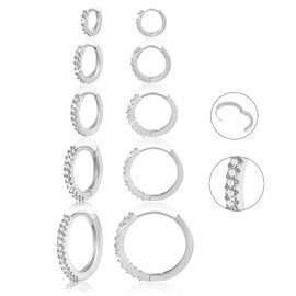 Small 925 Sterling Silver Hoop Earrings for Women- Huggie Cartilage Earring Set Cute Mini Thin Tragus Hoops Multiple Piercings Aretes Earrings Women Trendy 5 Pairs(8/10/12/14/16) mm