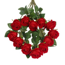 Woenika 12PCS Artificial Rose Flowers Bouquet Red Fake Silk Rose Plastic Real Touch Roses with Single Stems Long Stem Realistic Roses Bouquet for Home Table Wedding Decoration