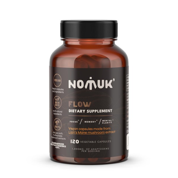 Nomuk Lions Mane Mushroom Extract, Dietary Supplement, for Focus, Memory,