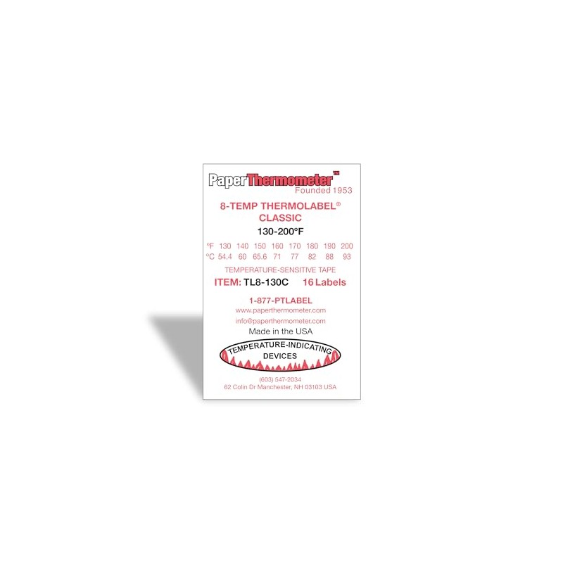 8-Temp Thermolabel Classic 130-200°F Temperature Label Pack of 16 Labels
