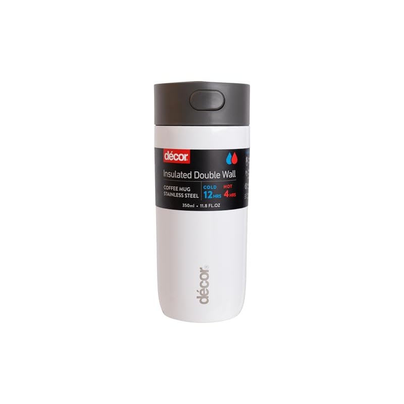 Décor Insulated Cool Touch Double Wall Travel Coffee Cup, Leak