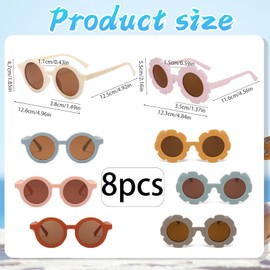 8-Pair Kids Sunglasses, Toddler Sunglasses 2-3 Years, Eye Protection Glasses, Includes 4 Colors (White/Pink/Orange/Blue) With 2 Style (Round & Flower), Lightweight PC Frame for Outdoor Travel, Camping