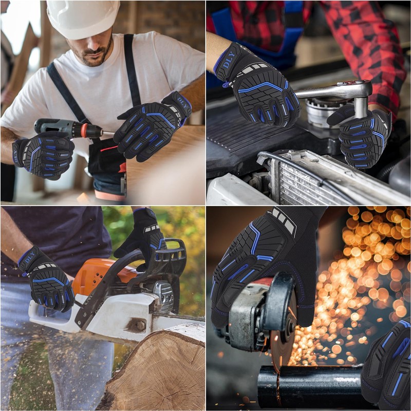 Heavy Duty Work Gloves, Impact Protection Mechanic Gloves, Synthetic Leather