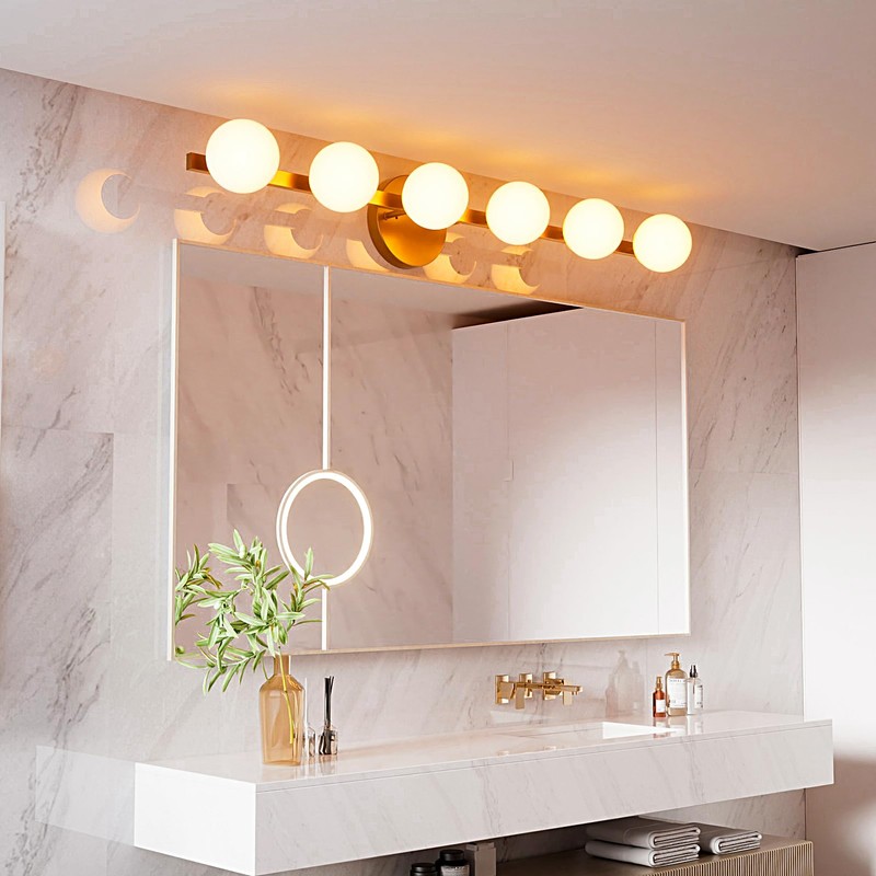 Lightdot 6-Light Modern Bathroom Vanity Light, 38" Gold Metal Frame