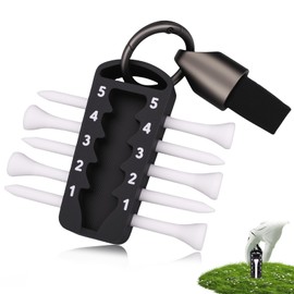 FOWSRHRG 2 in 1 Golf Tee Height Tool & Golf Tee Holder Set, Adjustable Golf Training Aid with 5PCS Golf Tees and Keychain, Precision Tee Height Setter for Consistent Swings (Balck)