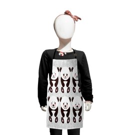 Lunarable Panda Apron, Kawaii Funny Panda Muzzle with Pink Cheeks and Big Black Eyes on Floral Theme Picture, Small Apron Bib with Adjustable Ties for Baking Painting, Small Size, Brown Grey