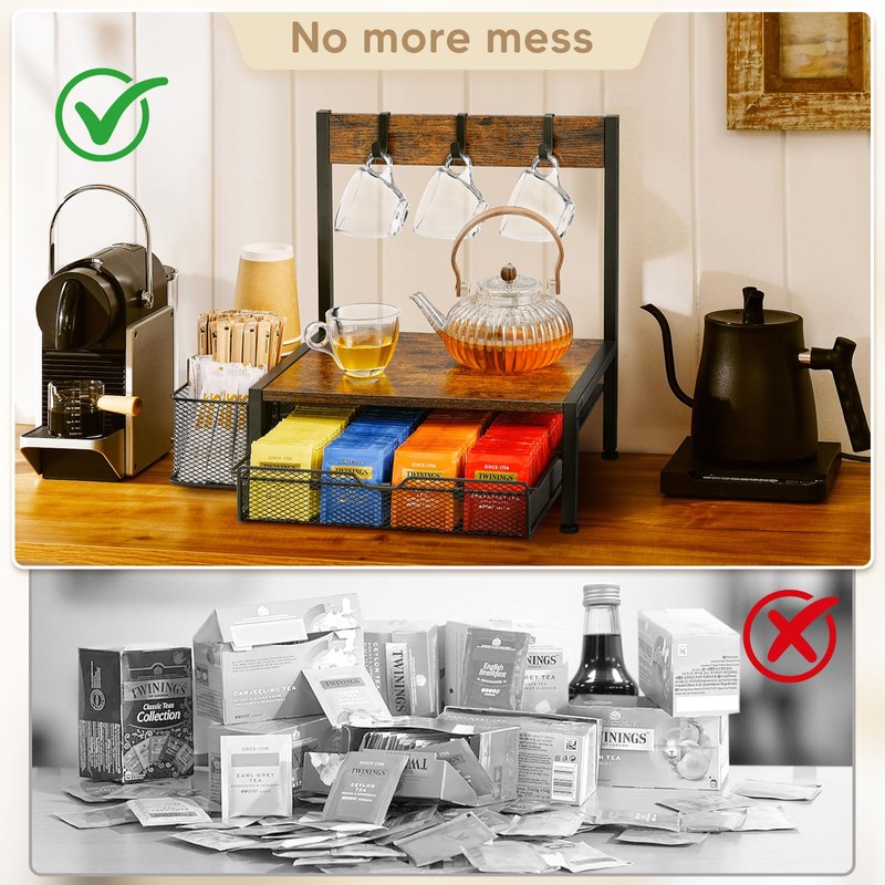 DGWJSU Tea Bag Organizer, Wood Tea Organizer and Storage Cheast,