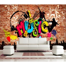 WFBHUA-Music Graffiti Wallpaper Abstract City Brick Wall Hip-hop Murals for Bar Ktv Industrial Background (Not Peel and Stick)