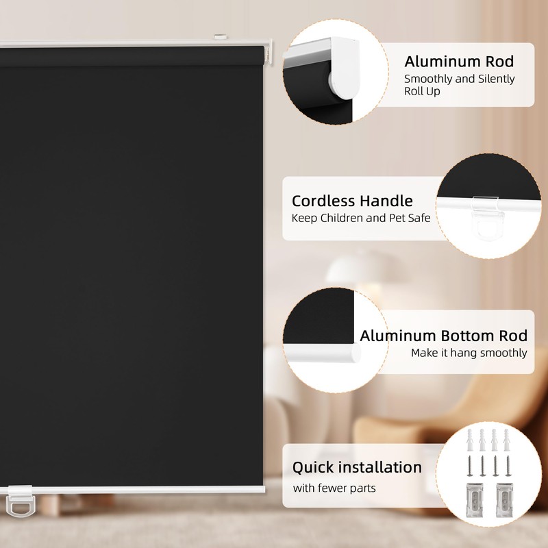 ChrisDowa Cordless Blackout Roller Shades for Windows, Thermal Insulated UV