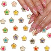 100Pcs Flower Nail Charms Resin Flowers Nail Rhinestones 3D Mini Clear Gold Edge Petals Design Spring Summer Nail Art Supplies Cute Floral Nail Jewels Nail Gems for Women Girls Acrylic Nail Decor DIY