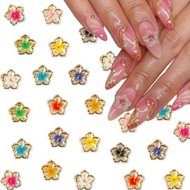 100Pcs Flower Nail Charms Resin Flowers Nail Rhinestones 3D Mini Clear Gold Edge Petals Design Spring Summer Nail Art Supplies Cute Floral Nail Jewels Nail Gems for Women Girls Acrylic Nail Decor DIY