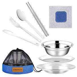 Camping Mess Kit - for Camping 1 to 2 Person boy Scout Camp Dishes Camping Cooking Utensils Accessories Plates Dinnerware Set Outdoor (1 Person Set Blue)