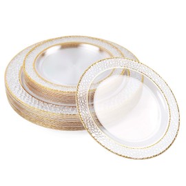 MATANA 80 Premium Plastic Plates with Gold Rim, Hard Plastic Plates Gold (2 Sizes) - Plastic Plates Reusable Plastic Plates, Party Plates for Weddings, Birthdays, Parties - Elegant Party Plates
