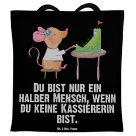 Mr. & Mrs. Panda Carry bag cashier with heart - gift, work colleague, thank you, employee cash register, bag bag, fabric bag, cash register, seller, bag, black, Hand drawn