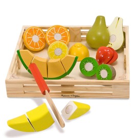 Cutting Fruit Set (18pcs): Wooden Play Food Set & 1 Melissa & Doug Scratch Art Mini-Pad Bundle (40211)