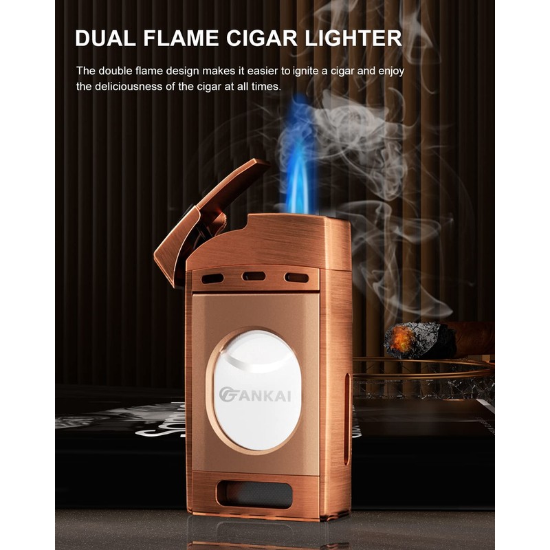 Cigar Lighter with Cutter,FANKAI Torch Lighter Double Jet Flame Refillable