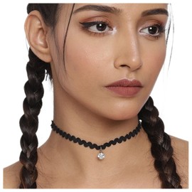 Cimenexe Bohemian Crystal Pendant Necklace Black Wave Choker Necklace Black Short Braided Necklace Choker Black Woven Rope Necklace Vintage Black Cord Collar Necklace Jewelry for Women and Girls